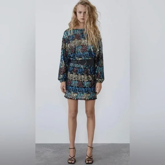 Zara Multicolor Sequence Dress Size Small - Picture 12 of 17
